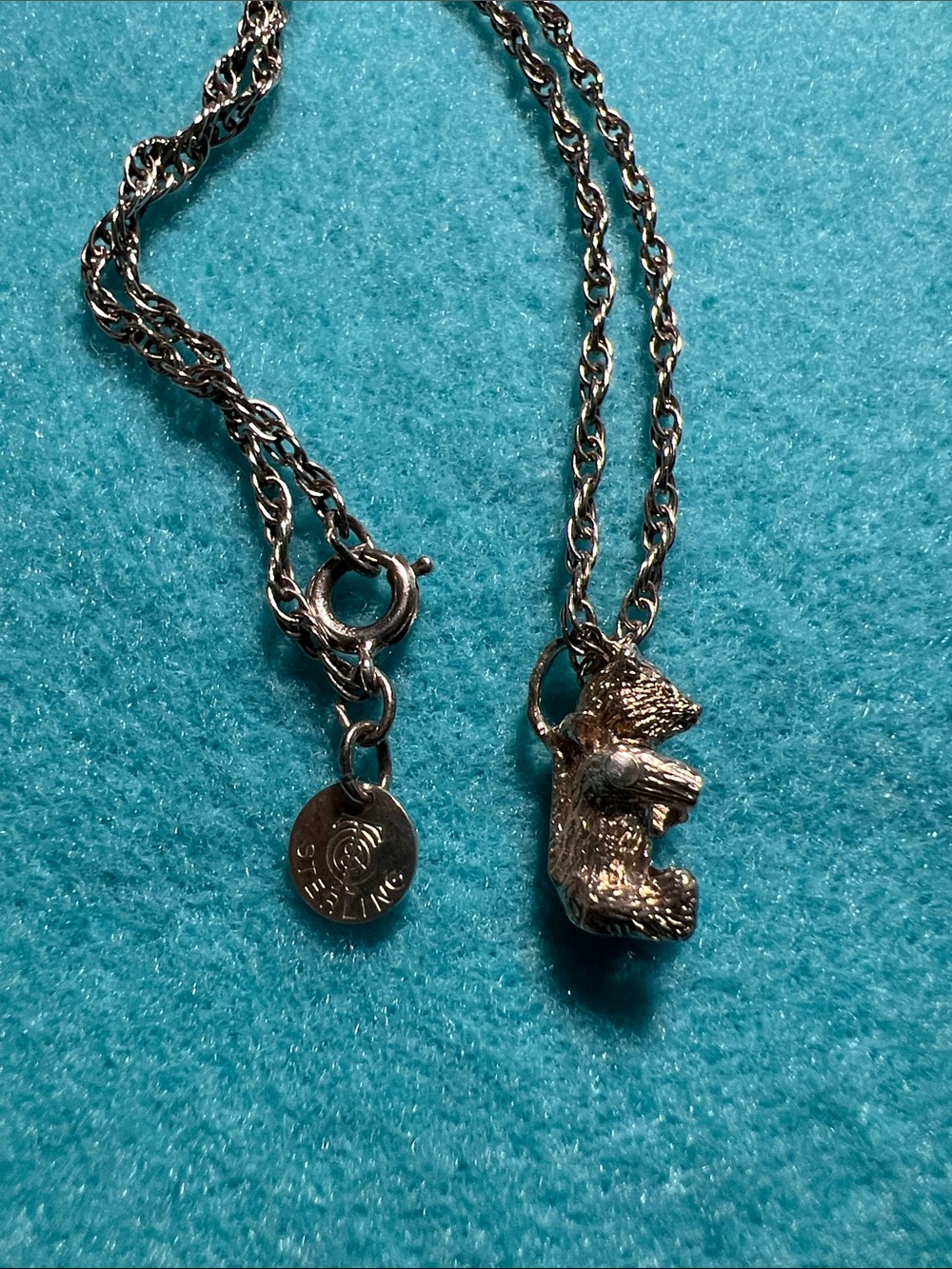 Tiffany 925 SilverTeddy Bear Pendant with Retractable Arms & Necklace